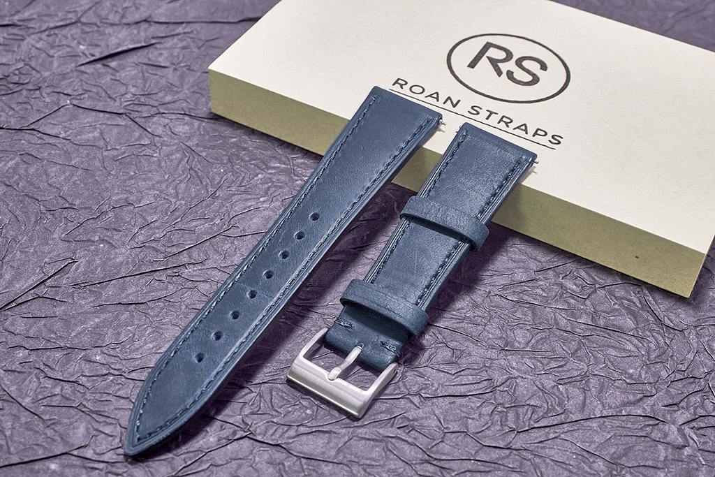 ROAN Straps | Blue Italian Leather Watch Strap with Silver Pin Buckle - Handmade Artisanal Watch Band (20mm 22mm 24mm)