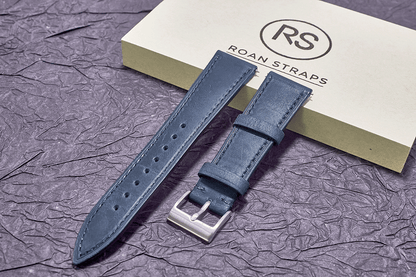 ROAN Straps | Blue Italian Leather Watch Strap with Silver Pin Buckle - Handmade Artisanal Watch Band (20mm 22mm 24mm)