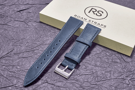 ROAN Straps | Blue Italian Leather Watch Strap with Silver Pin Buckle - Handmade Artisanal Watch Band (20mm 22mm 24mm)