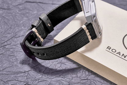 ROAN Straps | Black Italian hand-tanned cowhide watch strap - Retro rugged style (20mm 22mm 24mm)