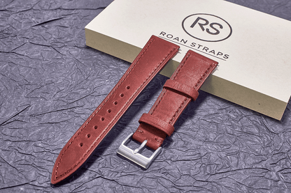 ROAN Straps | Red Italian Leather Watch Strap with Silver Pin Buckle - Handmade Artisanal Watch Band (20mm 22mm 24mm)