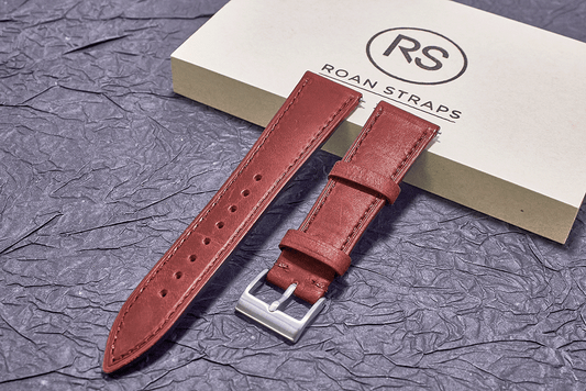ROAN Straps | Red Italian Leather Watch Strap with Silver Pin Buckle - Handmade Artisanal Watch Band (20mm 22mm 24mm)