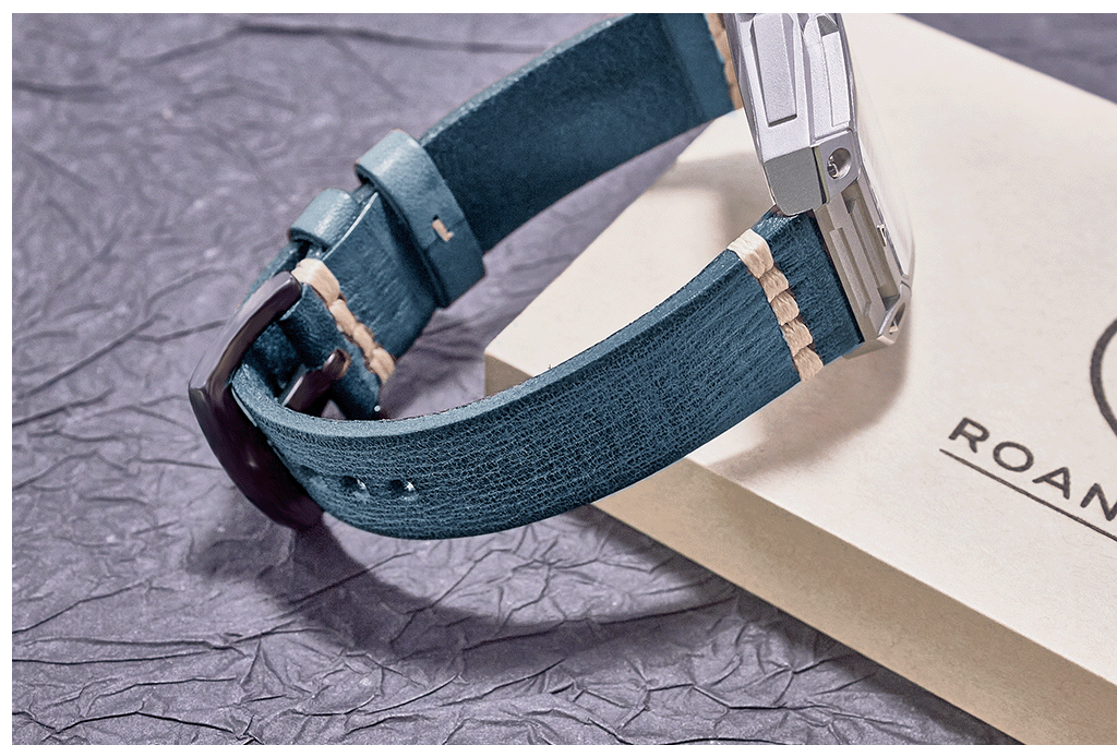 ROAN Straps | Blue Italian hand-tanned cowhide watch strap - Retro rugged style (20mm 22mm 24mm)
