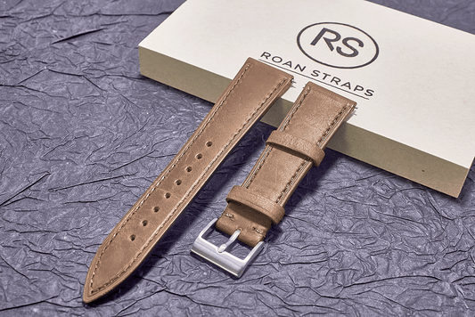 ROAN Straps | Tan Brown Italian Leather Watch Strap with Silver Pin Buckle - Handmade Artisanal Watch Band (20mm 22mm 24mm)