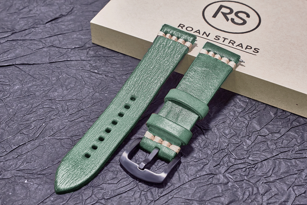 ROAN Straps | Green Italian hand-tanned cowhide watch strap - Retro rugged style (20mm 22mm 24mm)