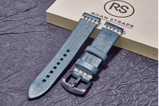 ROAN Straps | Blue Italian hand-tanned cowhide watch strap - Retro rugged style (20mm 22mm 24mm)