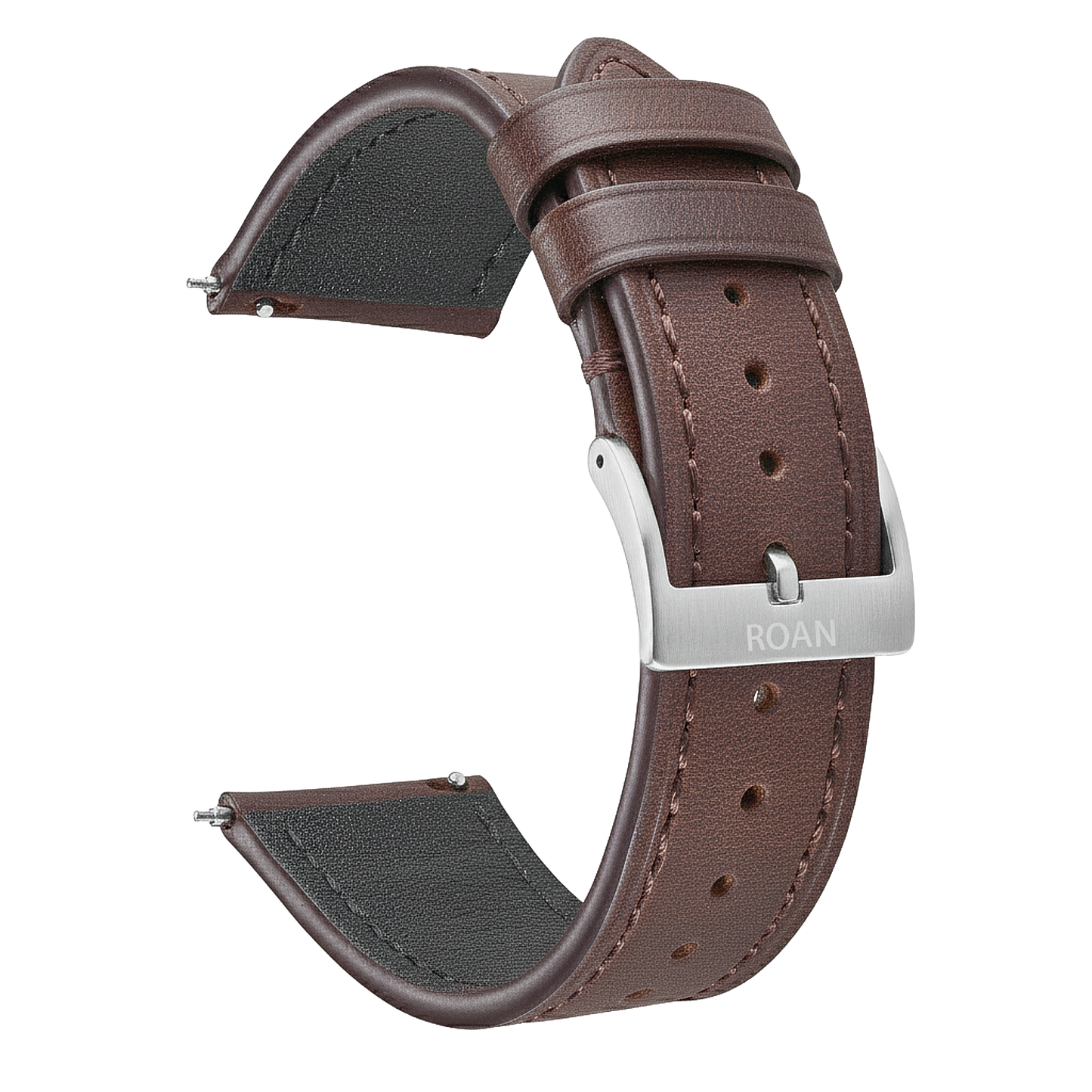 ROAN Straps | Dark Brown Italian Leather Watch Strap with Silver Pin Buckle - Handmade Artisanal Watch Band (20mm 22mm 24mm)