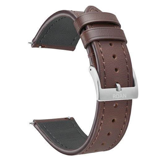 ROAN Straps | Dark Brown Italian Leather Watch Strap with Silver Pin Buckle - Handmade Artisanal Watch Band (20mm 22mm 24mm)