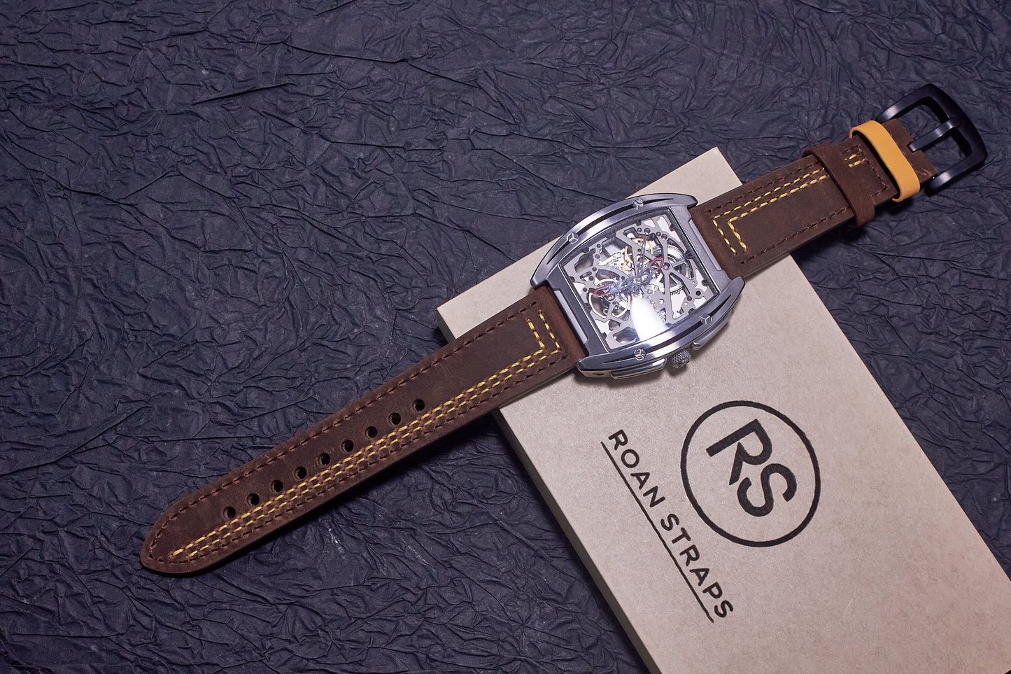 ROAN Straps  |  Genuine Leather Watch Strap - Vintage Dark Brown with Yellow Contrast Stitching(18mm 19mm 20mm 21mm 22mm 24mm)