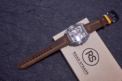 ROAN Straps  |  Genuine Leather Watch Strap - Vintage Dark Brown with Yellow Contrast Stitching(18mm 19mm 20mm 21mm 22mm 24mm)