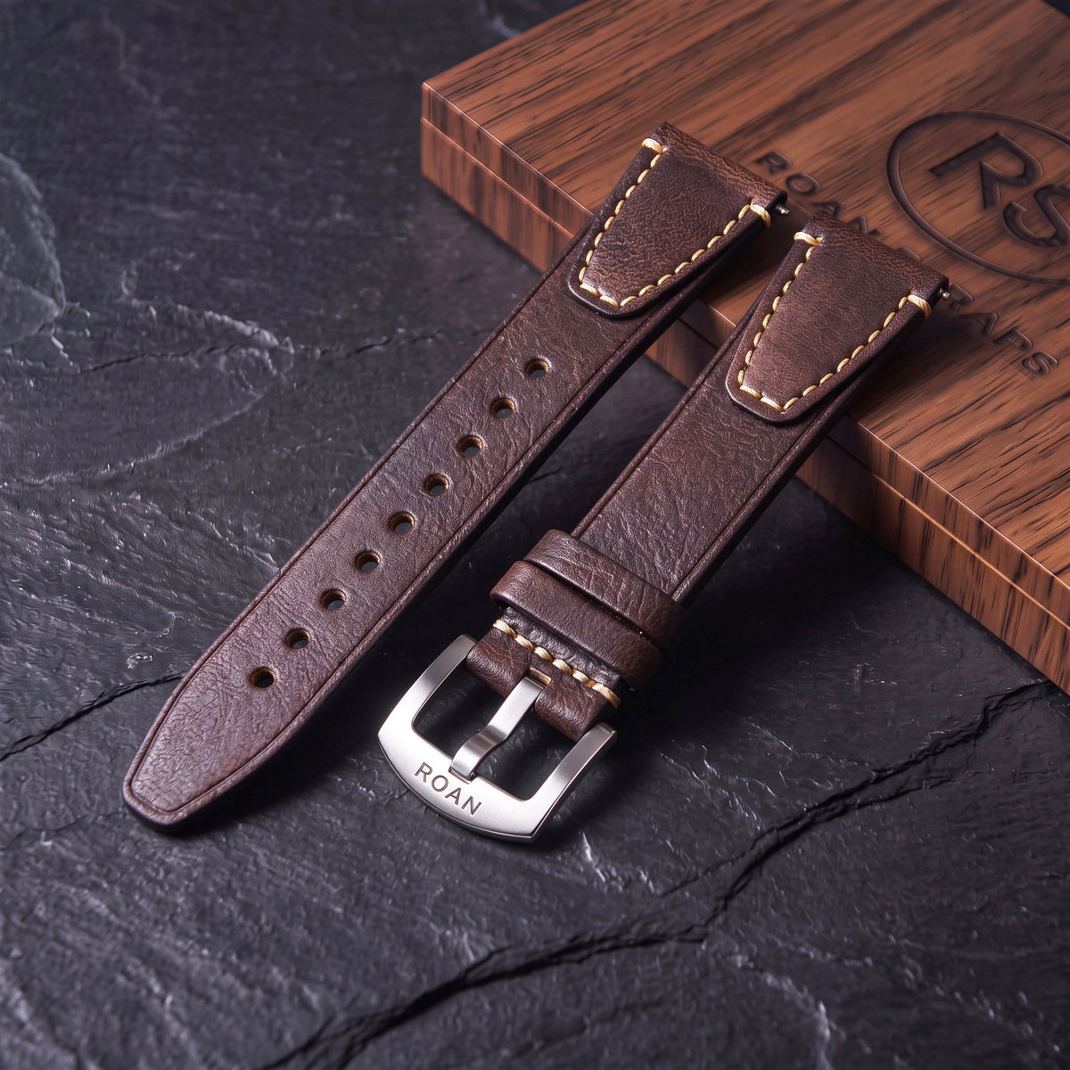 ROAN Straps  |  Dark Brown Crazy Horse Leather Watch Strap - Genuine Vintage Pull-up Leather Strap（18mm 20mm 22mm 24mm)