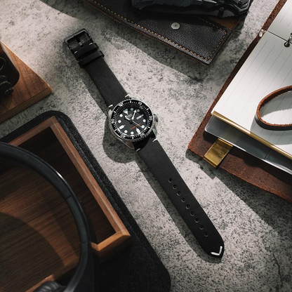 ROAN Straps | Black Handmade Crazy Horse Leather Watch Strap,Vintage Genuine Leather Band（ 18mm 19mm 20mm 21mm 22mm 24mm）