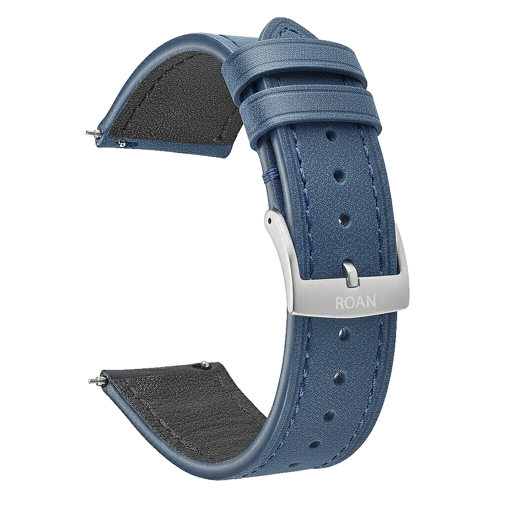 ROAN Straps | Blue Italian Leather Watch Strap with Silver Pin Buckle - Handmade Artisanal Watch Band (20mm 22mm 24mm)