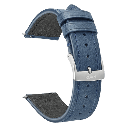ROAN Straps | Blue Italian Leather Watch Strap with Silver Pin Buckle - Handmade Artisanal Watch Band (20mm 22mm 24mm)