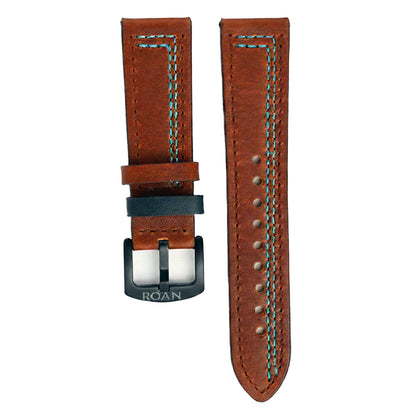 ROAN Straps  |  Genuine Leather Watch Strap - Vintage Dark Brown with Yellow Contrast Stitching(18mm 19mm 20mm 21mm 22mm 24mm)