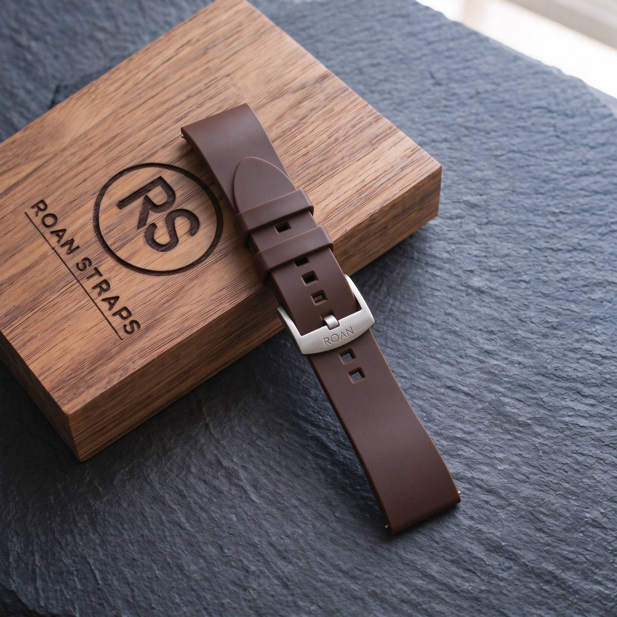 ROAN STRAPS | "Minimalist" Espresso Brown High-Density FKM Rubber Watch Strap with Pure Titanium Buckle (20mm/22mm/24mm)