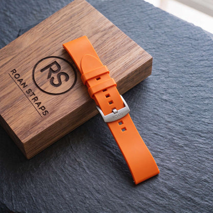 ROAN STRAPS | "Apex Velocity" Signal Orange High-Density FKM Rubber Watch Band with Liquid Silver Pure Titanium Buckle