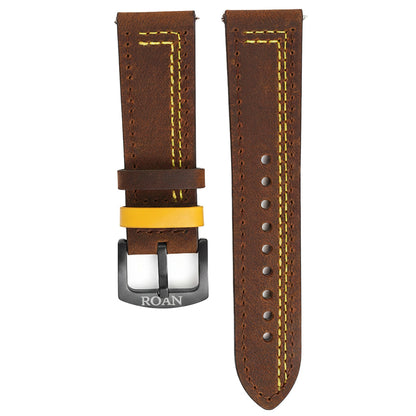 ROAN Straps  |  Genuine Leather Watch Strap - Vintage Dark Brown with Yellow Contrast Stitching(18mm 19mm 20mm 21mm 22mm 24mm)
