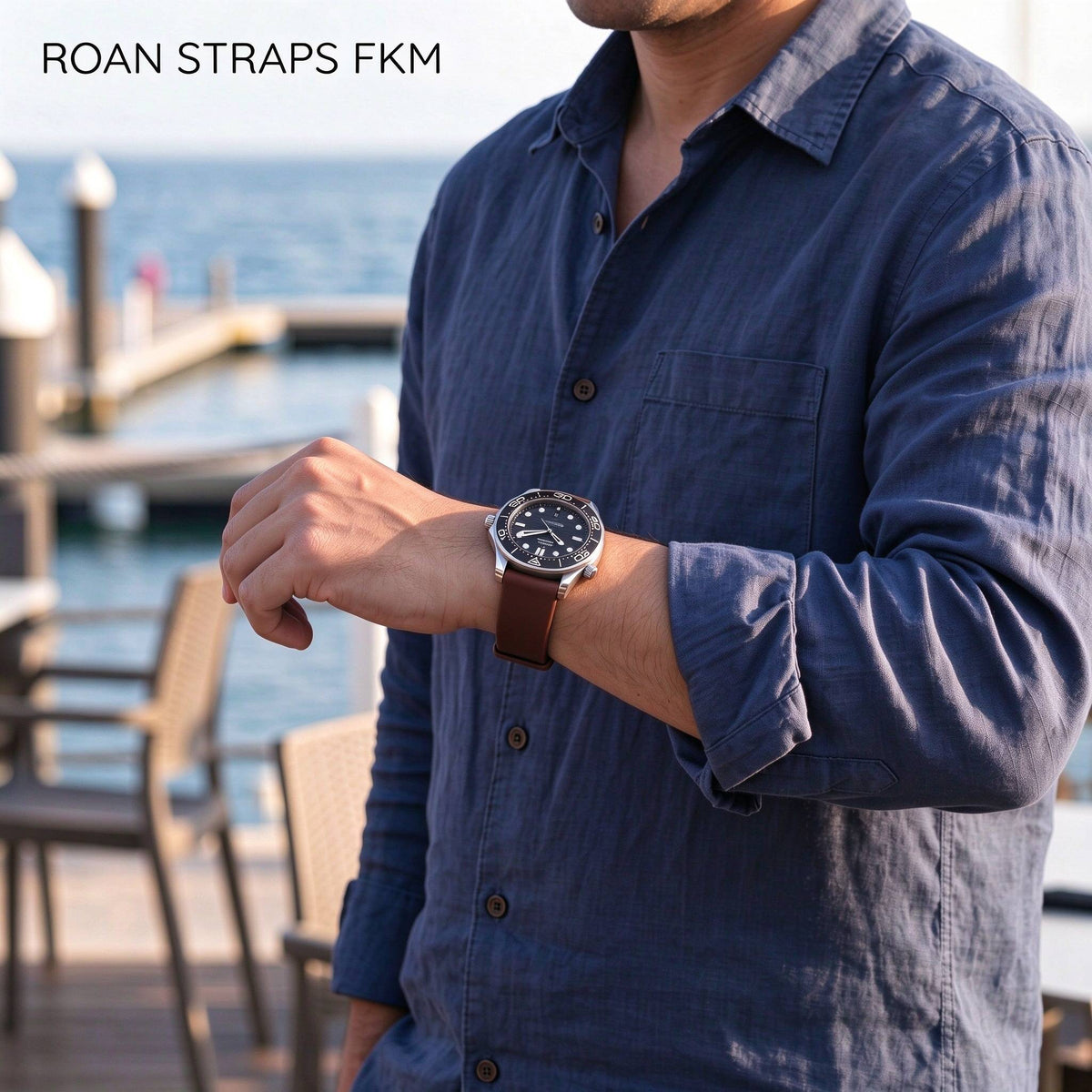 ROAN STRAPS | "Minimalist" Espresso Brown High-Density FKM Rubber Watch Strap with Pure Titanium Buckle (20mm/22mm/24mm)