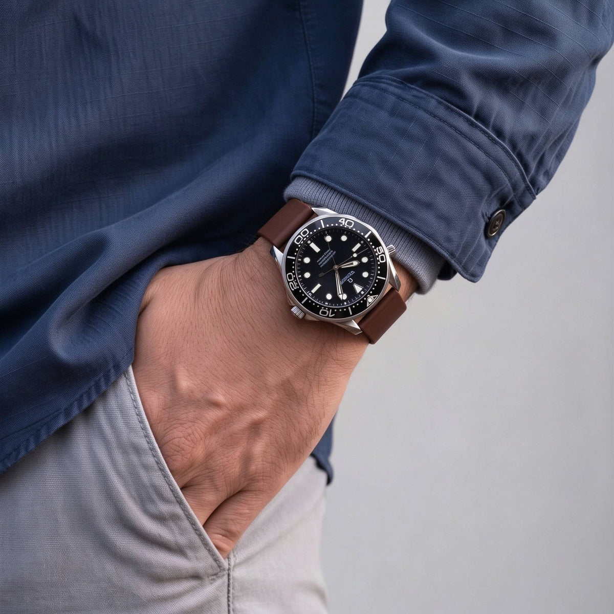 ROAN STRAPS | "Minimalist" Espresso Brown High-Density FKM Rubber Watch Strap with Pure Titanium Buckle (20mm/22mm/24mm)
