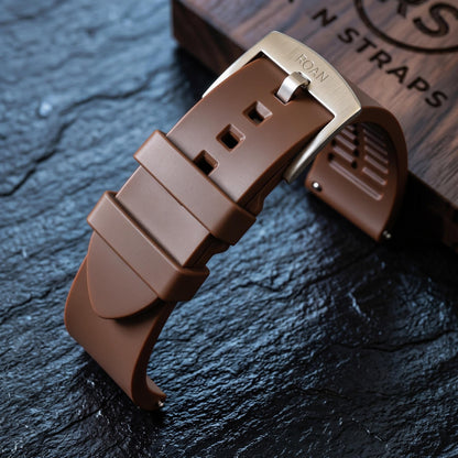ROAN STRAPS | "Minimalist" Espresso Brown High-Density FKM Rubber Watch Strap with Pure Titanium Buckle (20mm/22mm/24mm)