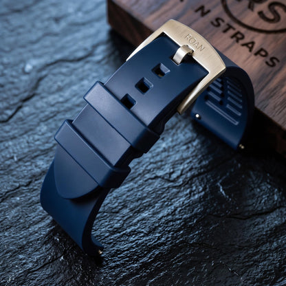 ROAN Straps | Blaues FMK Fluorkautschukarmband - Das klassische quadratische Lochdesign - Wasserdichtes und schweißbeständiges Fluorkautschuk-Uhrenarmband (19mm 20mm 21mm 22mm 23mm 24mm)