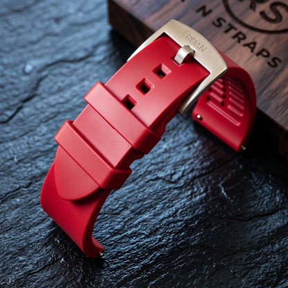 ROAN Straps | Schwarzes FMK Fluorkautschukarmband - Das klassische quadratische Lochdesign - Wasserdichtes und schweißbeständiges Fluorkautschuk-Uhrenarmband (19mm 20mm 21mm 22mm 23mm 24mm)