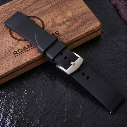 ROAN Straps | Schwarzes FMK Fluorkautschukarmband - Das klassische quadratische Lochdesign - Wasserdichtes und schweißbeständiges Fluorkautschuk-Uhrenarmband (19mm 20mm 21mm 22mm 23mm 24mm)
