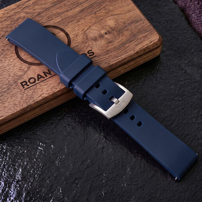 ROAN Straps | Blaues FMK Fluorkautschukarmband - Das klassische quadratische Lochdesign - Wasserdichtes und schweißbeständiges Fluorkautschuk-Uhrenarmband (19mm 20mm 21mm 22mm 23mm 24mm)