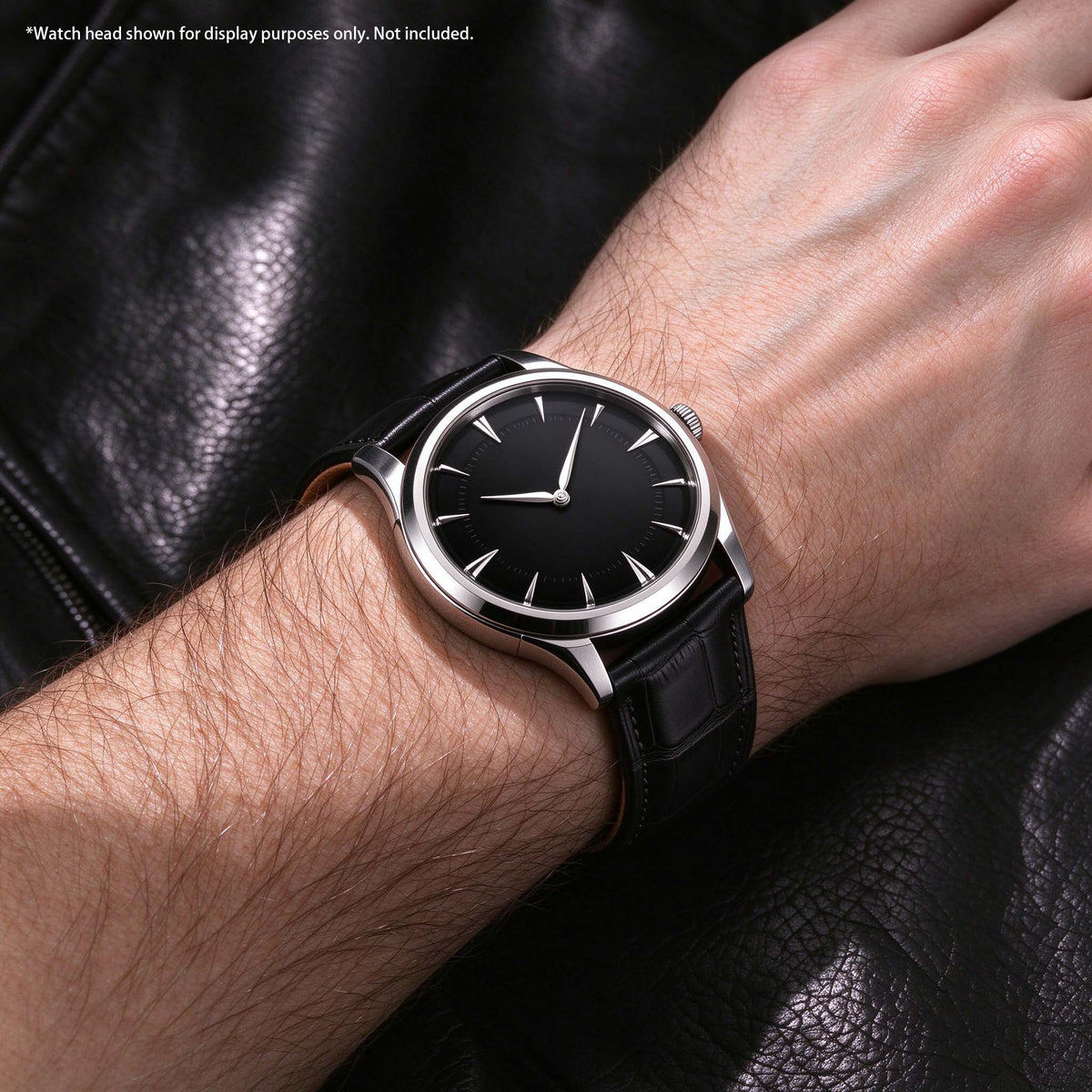 ROAN Heritage Black Alligator Grain Leather Strap with Deployant Clasp – 18mm 20mm 22mm 24mm