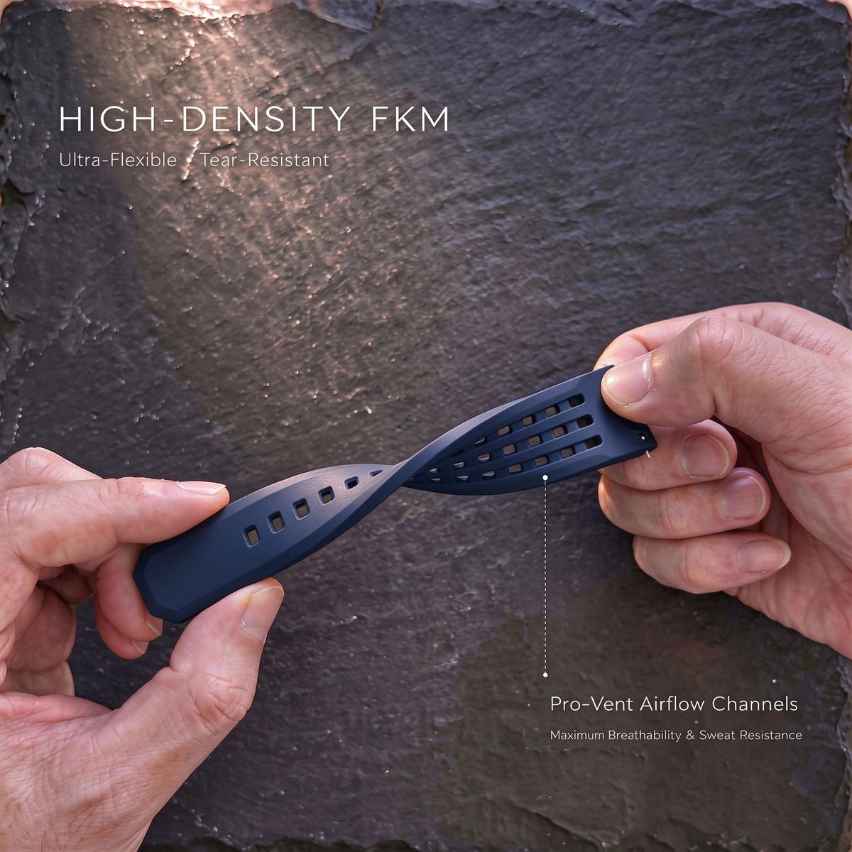 ROAN STRAPS | Pro-Vent Aerospace-Grade FKM Rubber Watch Strap - Ultra-Soft & Breathable - Deep Navy Blue (20mm, 22mm)