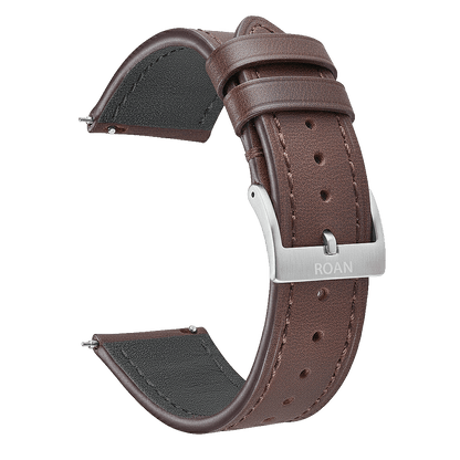ROAN Straps | Black Italian Leather Watch Strap with Silver Pin Buckle - Handmade Artisanal Watch Band (20mm 22mm 24mm)