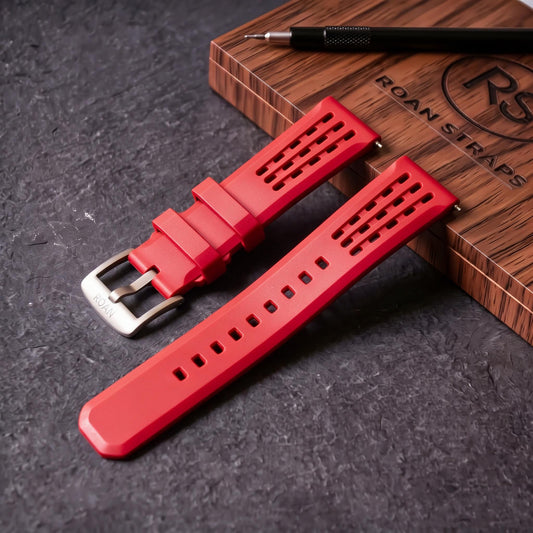 ROAN STRAPS | Pro-Vent Aerospace-Grade FKM Rubber Watch Strap - Ultra-Soft & Breathable - Crimson Racing Red (20mm, 22mm)