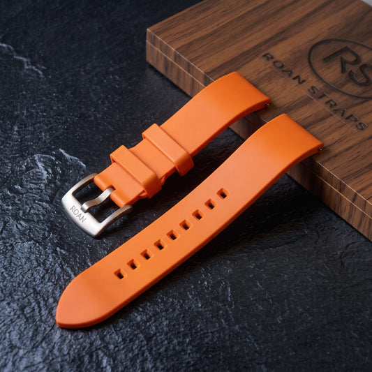 ROAN Straps | Schwarzes FMK Fluorkautschukarmband - Das klassische quadratische Lochdesign - Wasserdichtes und schweißbeständiges Fluorkautschuk-Uhrenarmband (19mm 20mm 21mm 22mm 23mm 24mm)