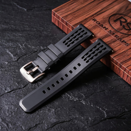 ROAN Straps | Kaffee Fluorkautschukarmband der Spitzenklasse mit FMK-Qualität – dichtes Aushöhlungsdesign im Matrix-Stil – atmungsaktives, wasserdichtes, staubdichtes FKM-Fluorelastomer-Uhrenarmband (18 mm, 19 mm, 20 mm, 21 mm, 22 mm, 24 mm)