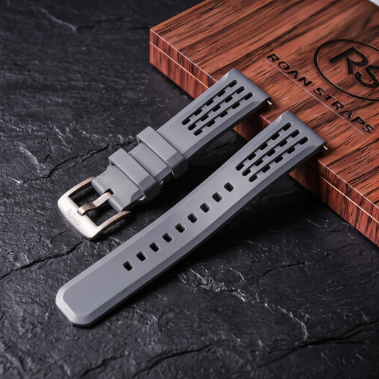 ROAN Straps | Kaffee Fluorkautschukarmband der Spitzenklasse mit FMK-Qualität – dichtes Aushöhlungsdesign im Matrix-Stil – atmungsaktives, wasserdichtes, staubdichtes FKM-Fluorelastomer-Uhrenarmband (18 mm, 19 mm, 20 mm, 21 mm, 22 mm, 24 mm)