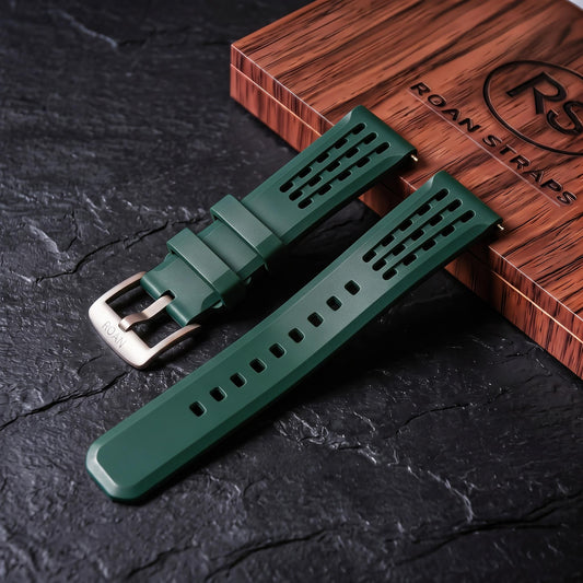 ROAN Straps | Kaffee Fluorkautschukarmband der Spitzenklasse mit FMK-Qualität – dichtes Aushöhlungsdesign im Matrix-Stil – atmungsaktives, wasserdichtes, staubdichtes FKM-Fluorelastomer-Uhrenarmband (18 mm, 19 mm, 20 mm, 21 mm, 22 mm, 24 mm)