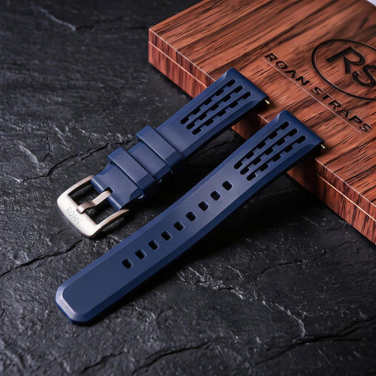 ROAN Straps | Kaffee Fluorkautschukarmband der Spitzenklasse mit FMK-Qualität – dichtes Aushöhlungsdesign im Matrix-Stil – atmungsaktives, wasserdichtes, staubdichtes FKM-Fluorelastomer-Uhrenarmband (18 mm, 19 mm, 20 mm, 21 mm, 22 mm, 24 mm)