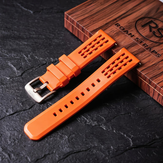 ROAN Straps | Kaffee Fluorkautschukarmband der Spitzenklasse mit FMK-Qualität – dichtes Aushöhlungsdesign im Matrix-Stil – atmungsaktives, wasserdichtes, staubdichtes FKM-Fluorelastomer-Uhrenarmband (18 mm, 19 mm, 20 mm, 21 mm, 22 mm, 24 mm)