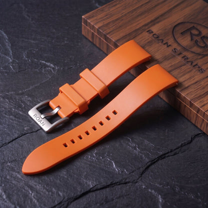 ROAN STRAPS | "Apex Velocity" Signal Orange High-Density FKM Rubber Watch Band with Liquid Silver Pure Titanium Buckle