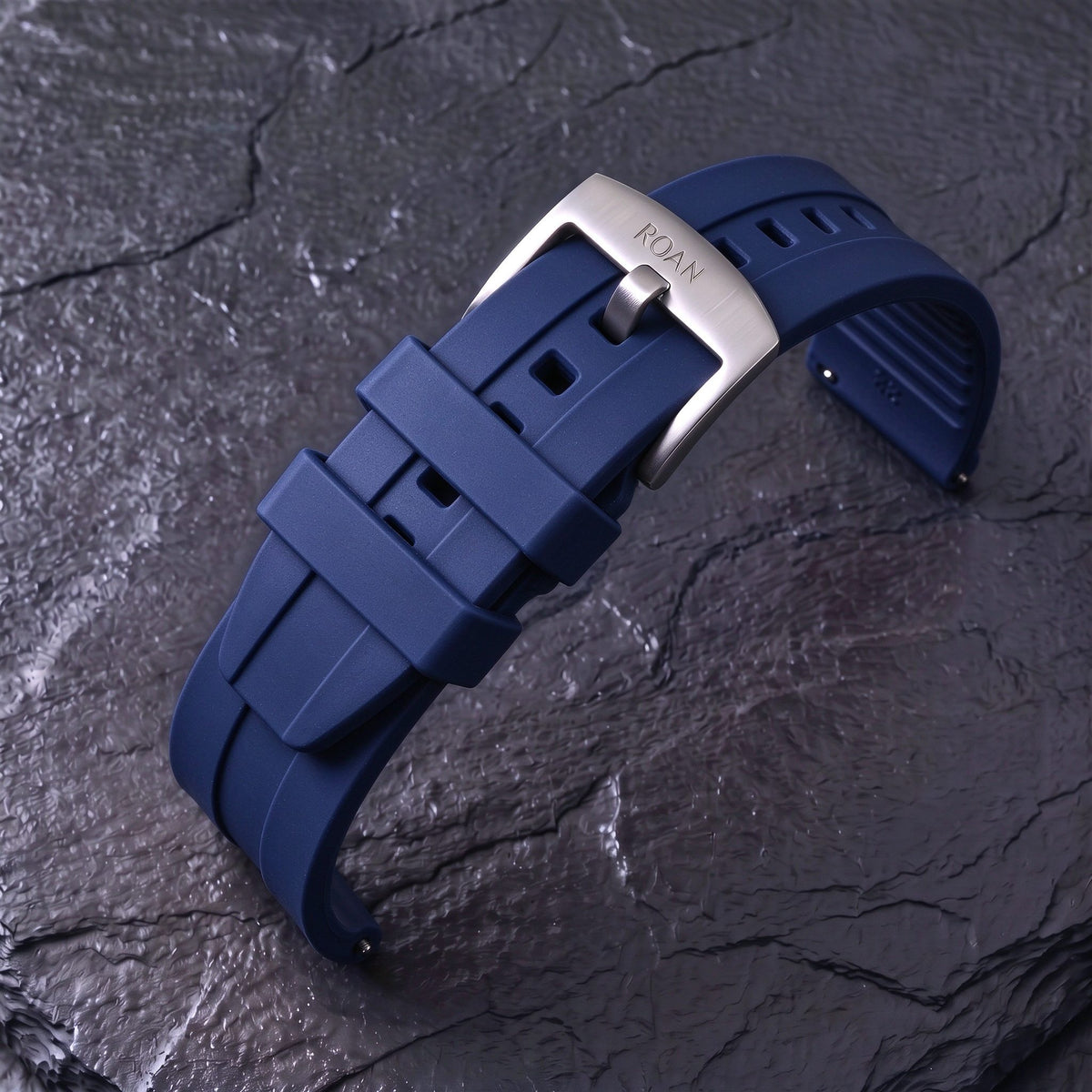 ROAN STRAPS | "AeroTrack" Forest Green High-Density FKM Rubber Watch Band with Liquid Silver Pure Titanium Buckle