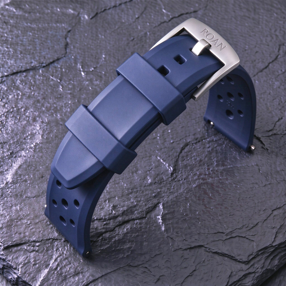 ROAN STRAPS | "Forest Expedition" Jungle Green High-Density FKM Rubber Watch Band with Liquid Silver Pure Titanium Buckle