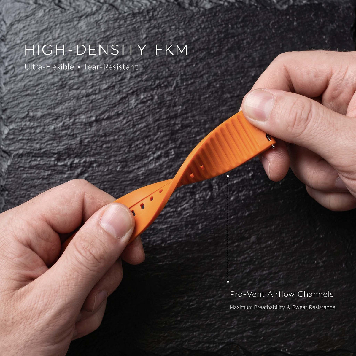 ROANSTRAPS AeroTrack - Signal Orange FKM Rubber Watch Band with Pure Titanium Buckle (20mm/22mm/24mm)