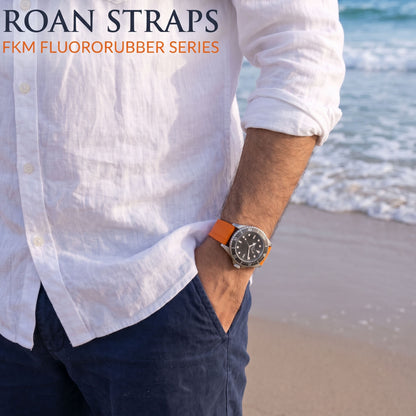 ROAN STRAPS | "Pro-Vent" Solar Orange High-Density FKM Rubber Watch Band with Pure Titanium Buckle