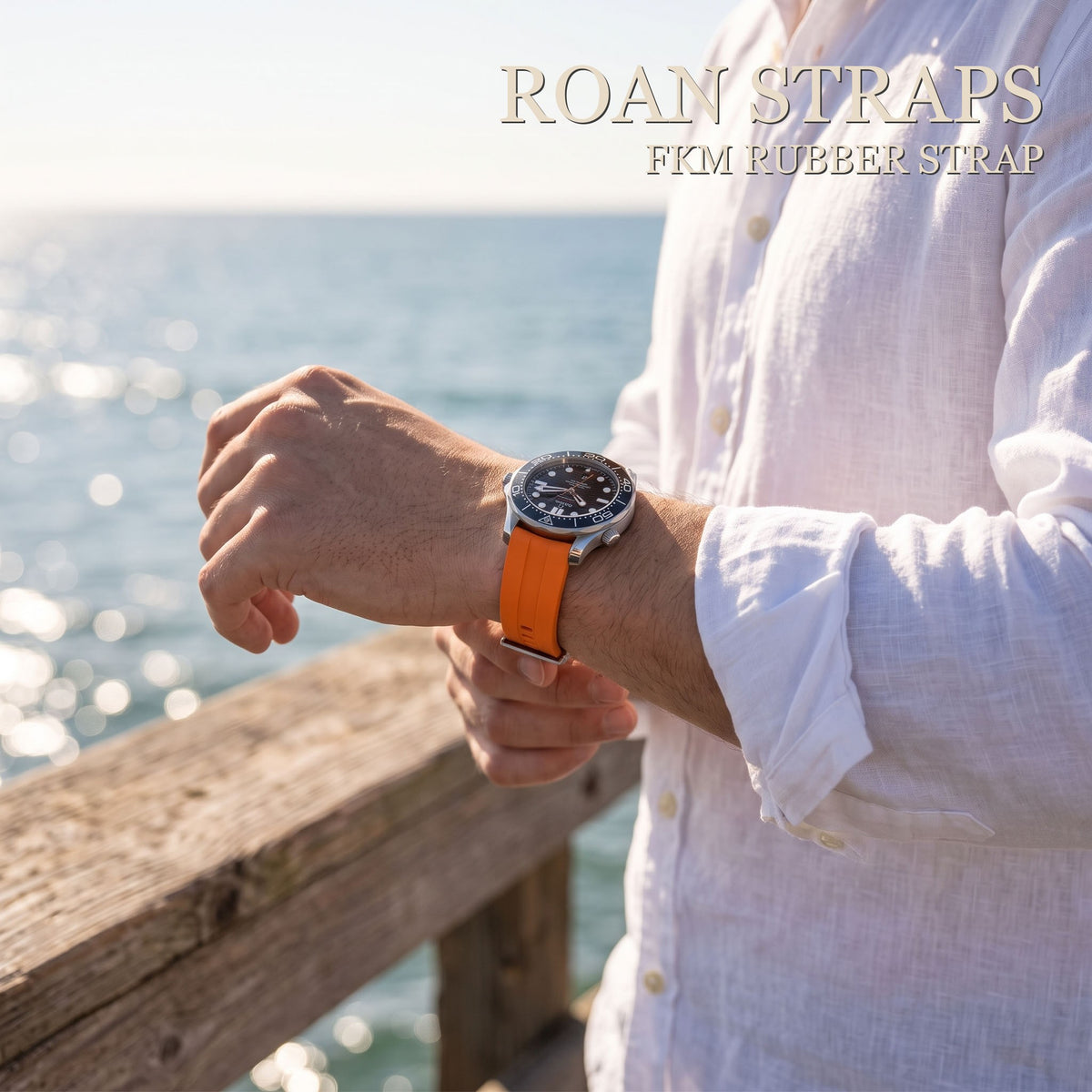 ROANSTRAPS AeroTrack - Signal Orange FKM Rubber Watch Band with Pure Titanium Buckle (20mm/22mm/24mm)