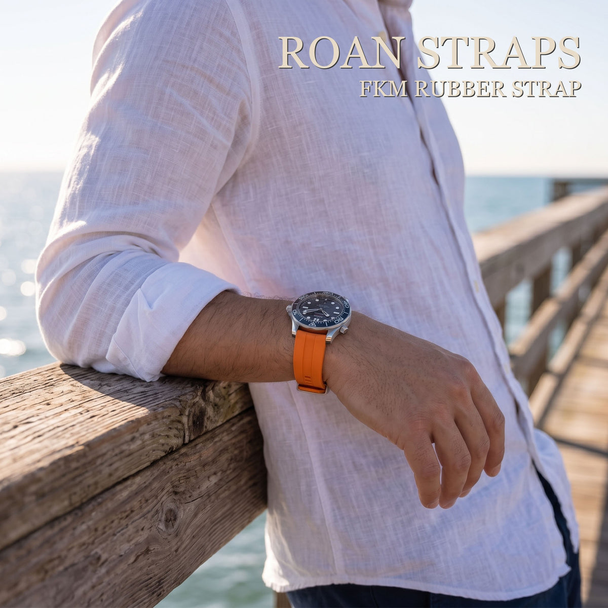 ROANSTRAPS AeroTrack - Signal Orange FKM Rubber Watch Band with Pure Titanium Buckle (20mm/22mm/24mm)