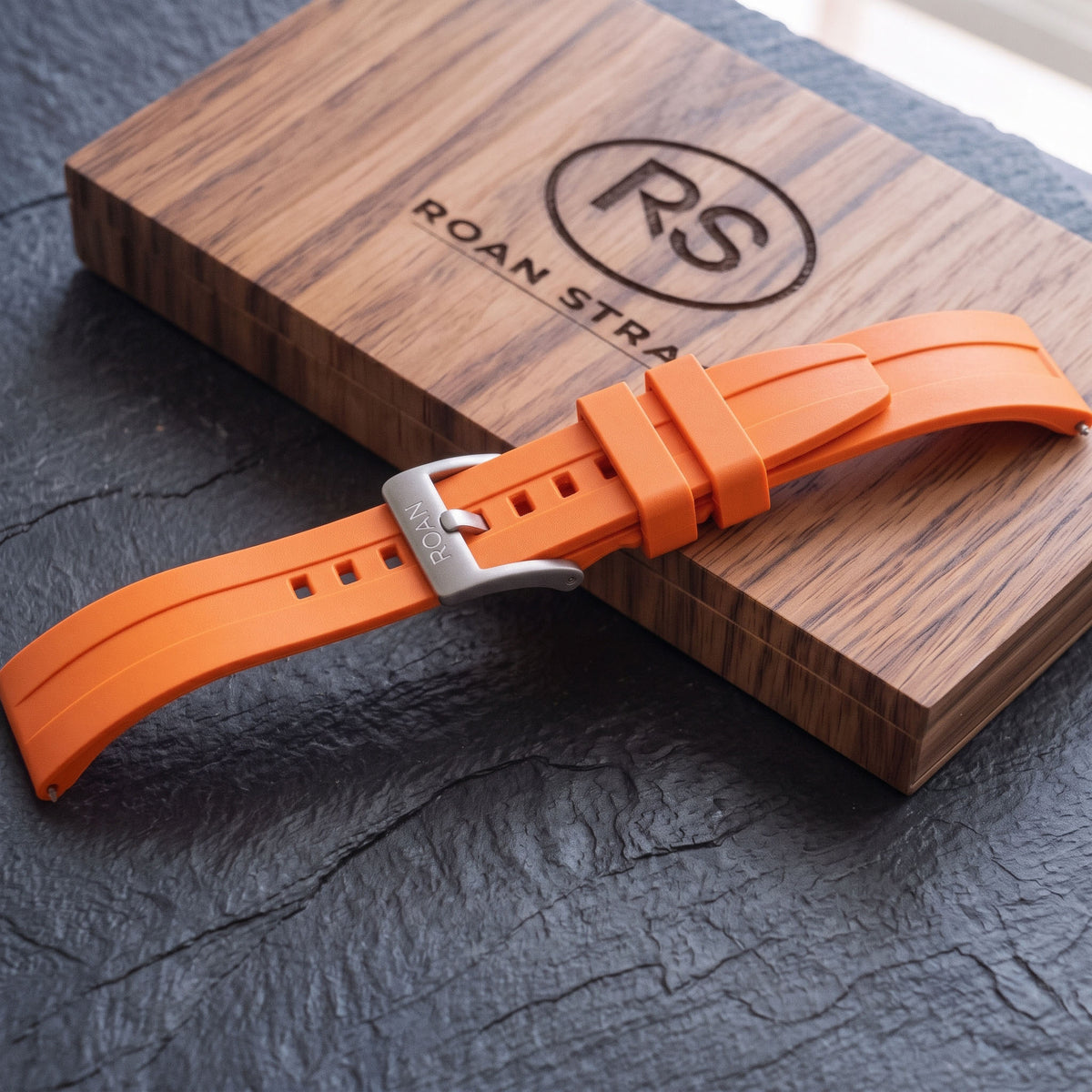 ROANSTRAPS AeroTrack - Signal Orange FKM Rubber Watch Band with Pure Titanium Buckle (20mm/22mm/24mm)