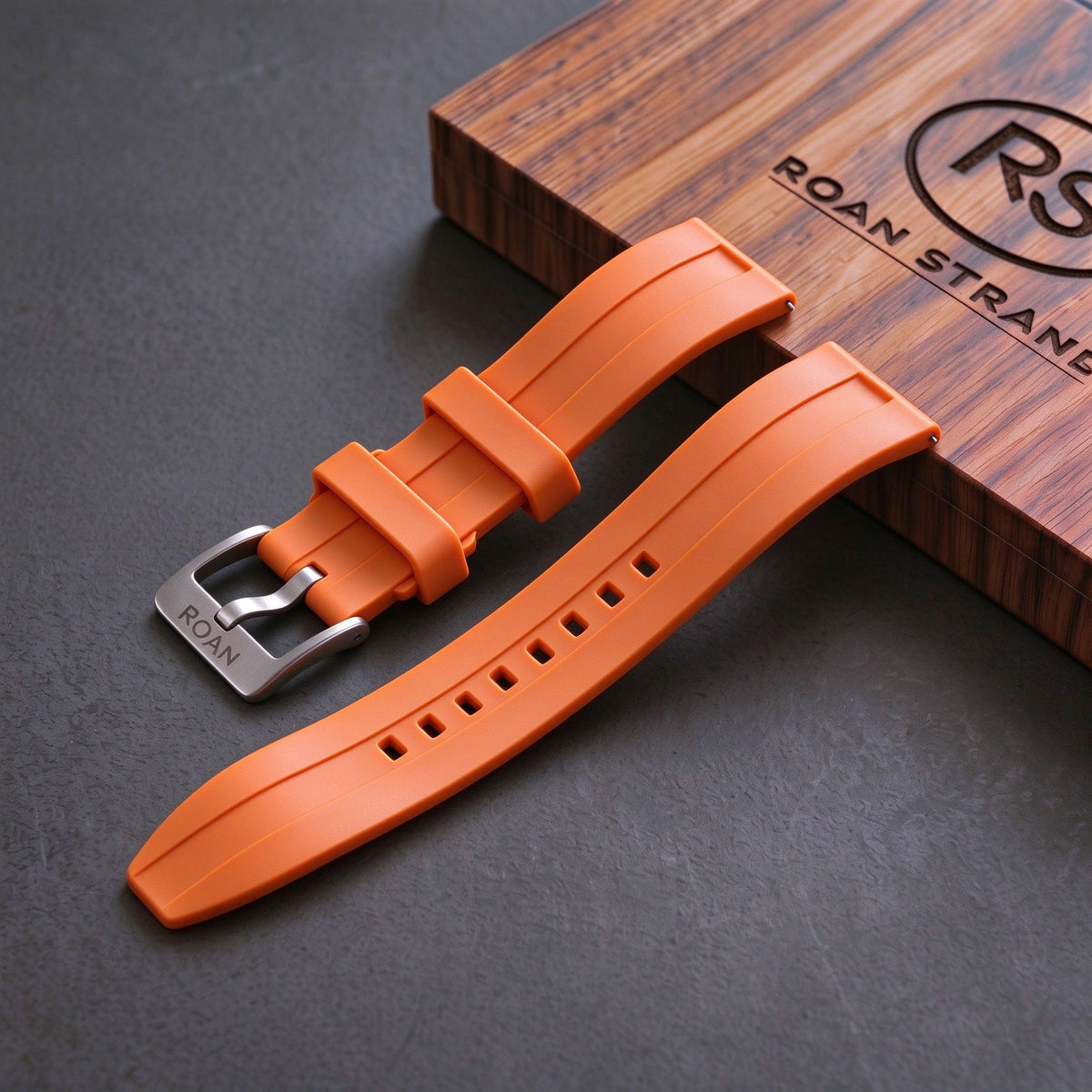 ROANSTRAPS AeroTrack - Signal Orange FKM Rubber Watch Band with Pure Titanium Buckle (20mm/22mm/24mm)