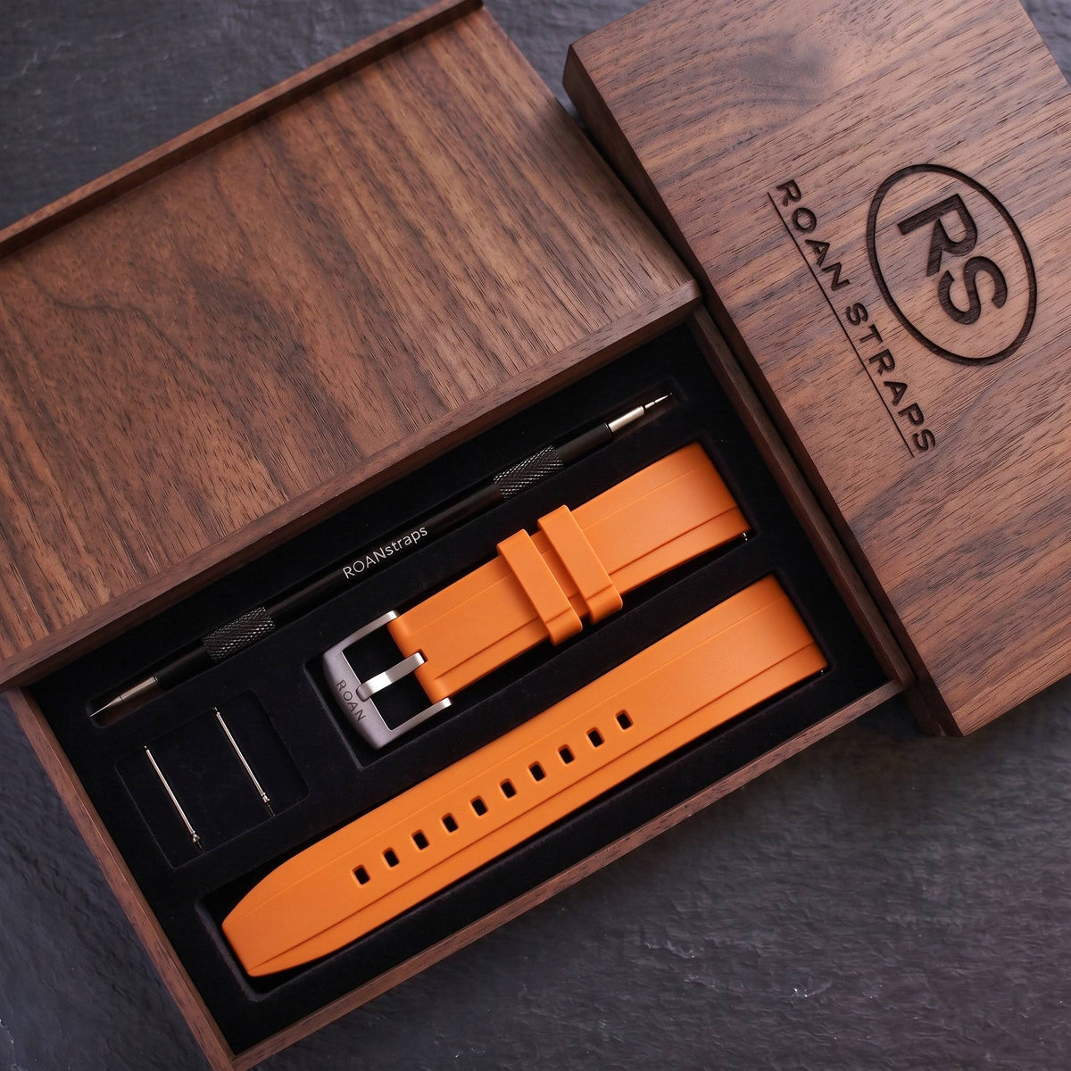 ROAN STRAPS | "Pro-Vent" Solar Orange High-Density FKM Rubber Watch Band with Pure Titanium Buckle