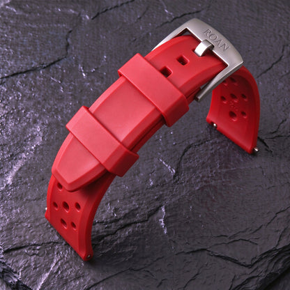 ROAN STRAPS | "Forest Expedition" Jungle Green High-Density FKM Rubber Watch Band with Liquid Silver Pure Titanium Buckle